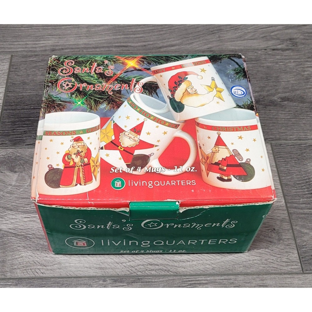 Living Quarters Santa's Ornaments Set of 4 Mugs/Coffee Mugs